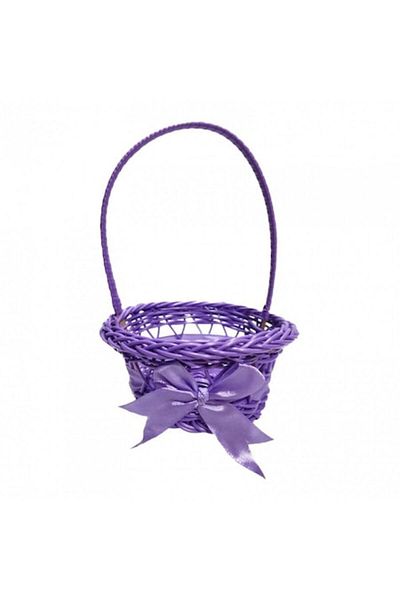 OEM Woven Basket with Satin Ribbon, Purple, 12 cm