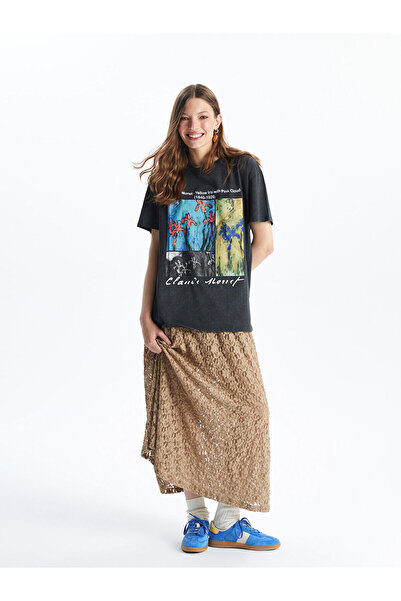 LC Waikiki Fusta din dantela cu talie elastica