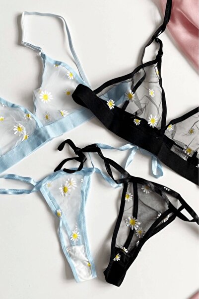 Gece İncisi Advantage Pack of 2 4 Piece Daisy Printed Unpadded Bra Set (Secret Shipping)