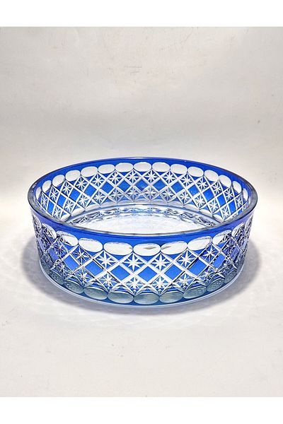 Akden Kristal Crystal Cutting Decor Eksrella 25 cm Blue Glass Bowl