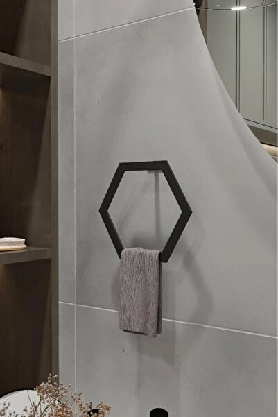 Grandmix Duvar Montajlı Altıgen Havlu Askısı Modern Minimalist Metal Banyo Ha...