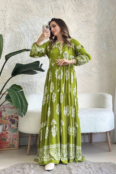 Poliyance Sayina Green Long Viscose Dress