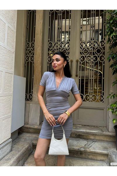 Modafeminen Rochie din dantelă cu mânecă scurtă 583013 GRI