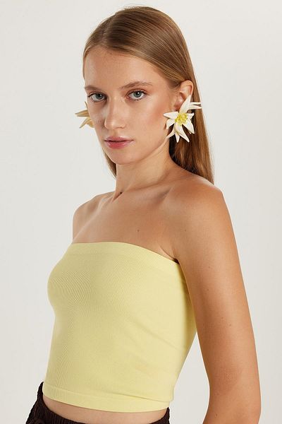 Tudors Women's Slim Fit Cotton Strapless Plain Yellow Blouse