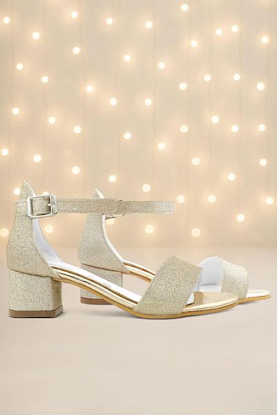 hapshoe Pantofi de seară cu toc pentru fete Lilo Glitter Gold cu o singură curea