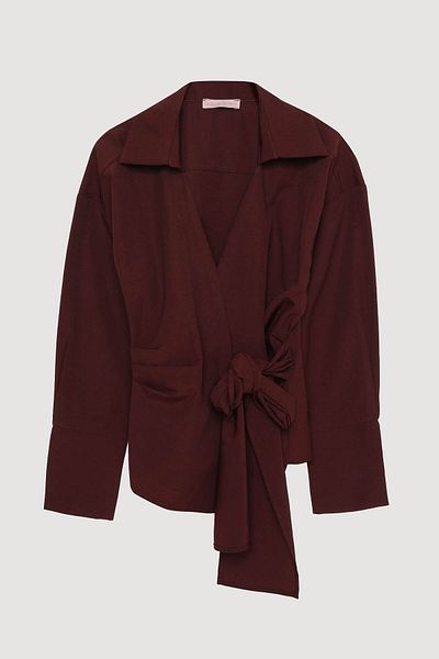 Quzu Lacing Detailed Double Breasted Cherry Women's Blouse Blz00130