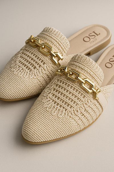 HAKKE Front Knitted Closure Chain Detail Home Slippers