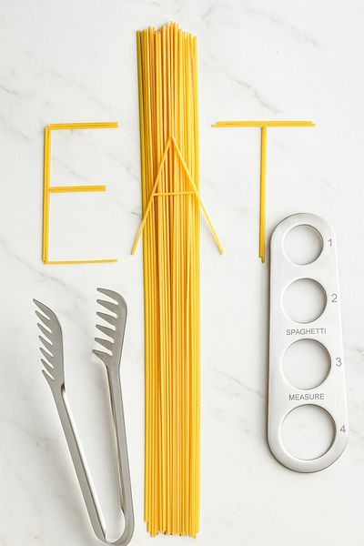 eryahome Stainless Steel Spaghetti Tongs + Measuring Apparatus Set |   Pasta Portioner & Serving Tongs