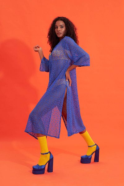 NBB Saks Blue Lace Long Dress Pareo