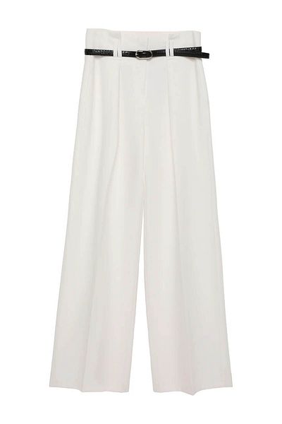 Quzu Belt Detailed Ecru Women's Trousers 71262