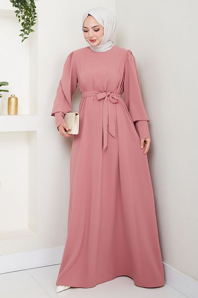 InStyle Balloon Sleeve Plain Model Dusty Rose Dress