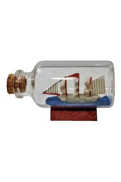 OEM Model Ship in Glass Bottle on Wooden Stand, Nautical Marine Decor, 7 cm