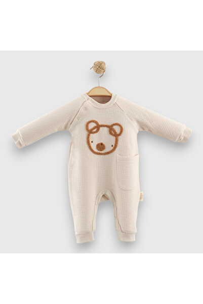 yuga kids Bear Patterned Soft Waffle Fabric Jumpsuit - 243210