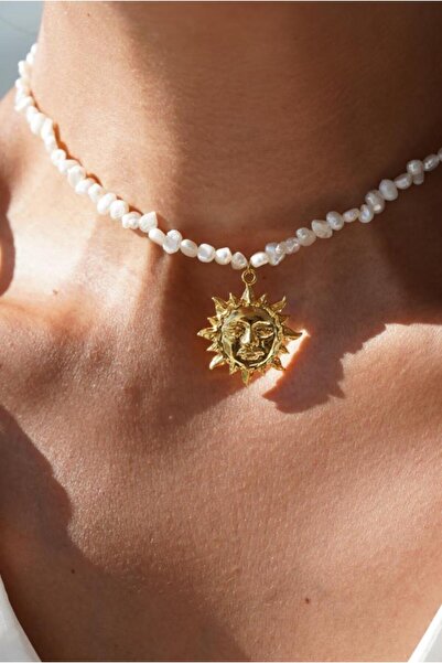 AŞIK ACCESSORIES Güneş Figürlü İnci Choker Kolye