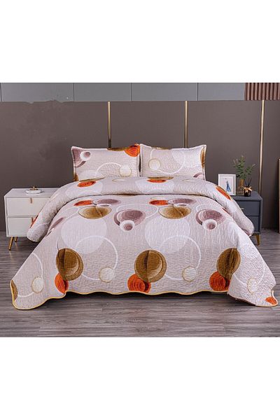 FIONNA.RO 2-Sided Quilted Cotton Blanket - Orange Circles