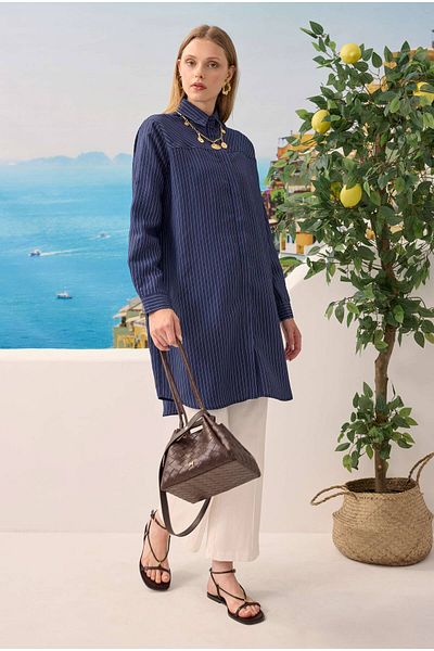 HEQA Robe Verev Striped Shirt Night Blue