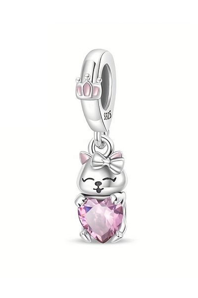 Fubena Pink Heart Cat Dangle Charm
