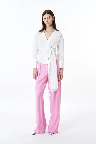 Quzu Lacing Detailed Double Breasted Ecru Women's Blouse Blz00130