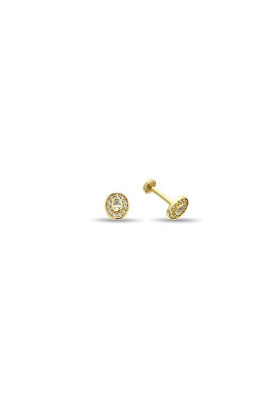 SESERA Oval Taşlı Altın Tragus Piercing