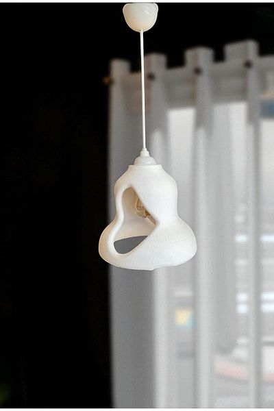 Dropcek eticaret Luna Organic Formed, Minimal Design, White Pendant Chandelier for Living Room and Living Room