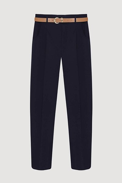 Quzu Pins Navy Blue Women's Trousers with Belt Accessories Pnt00430