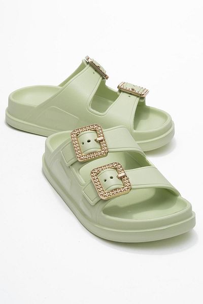 CCWAY AYAKKABI Women's Velcro Sabo Slippers Water Green