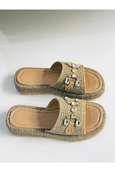 Cico Casual Slippers Material Straw Face Stone Substrate Height 4 cm