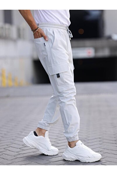 YXC Trend Maker Parachute Fabric Rubber Leg Cargo Pants Men's Zipper Detailed Slim Fit Jogger Pants Gray