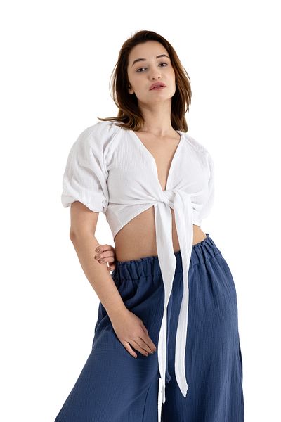 PANCHY CANKY 2 Layer 100% Cotton Muslin Tie-Up Blouse Crop