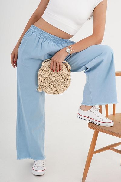 Hipo Trend Blue Loose Trousers with Ripped Legs and Elastic Waist