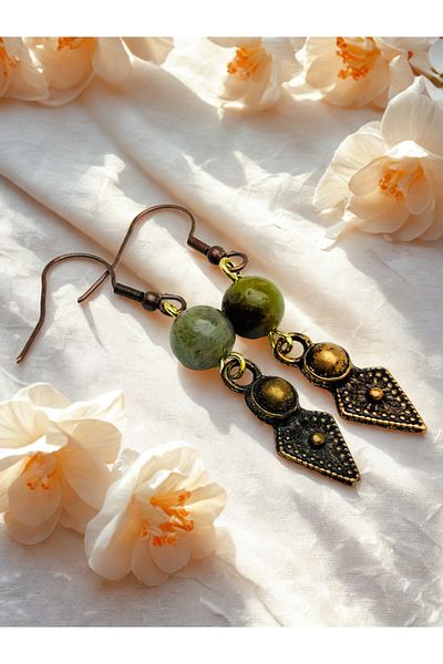 ayrestyle أقراط نسائية من حجر العقيق الهندي الطبيعي مقاس 5 سم - خطاف مزين بوهيمي من الزاماك بلون النحاس الداكن