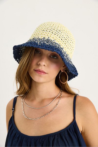 Bianco Lucci Women's Gradient Color Transition Hand Knitted Straw Hat 14404 60801008