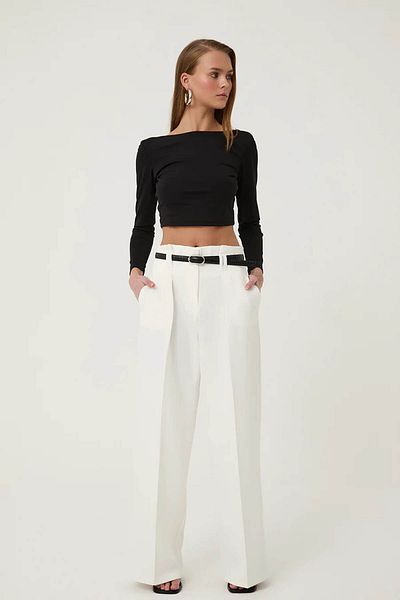 Quzu Belt Detailed Ecru Women's Trousers 71262