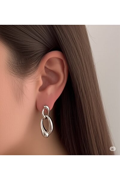 FAMEMUS ACCESSORY أقراط مزدوجة منحنية من الفولاذ.