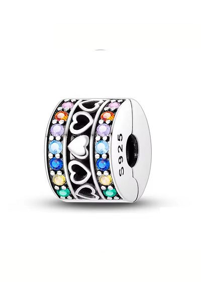 Fubena Colorful Stone Striped Heart Clip Charm