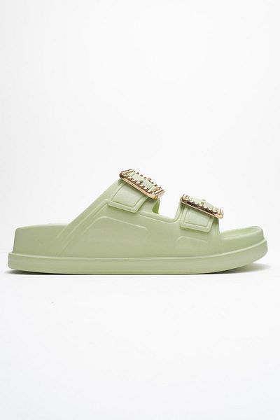 CCWAY AYAKKABI Women's Velcro Sabo Slippers Water Green