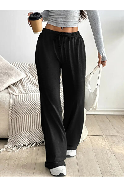 LOSSİA Γυναικείο Μαύρο Παντελόνι Μεγάλου Μεγέθους Φαρδύ Χαλαρής Εφαρμογής ALT...