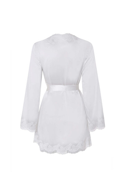 Agent Provocateur Amelea Ivory Luxurious Stretch Silk Satin Kadın Pyjama Üstü , Klasik Kuşaklı Saten Gömlek