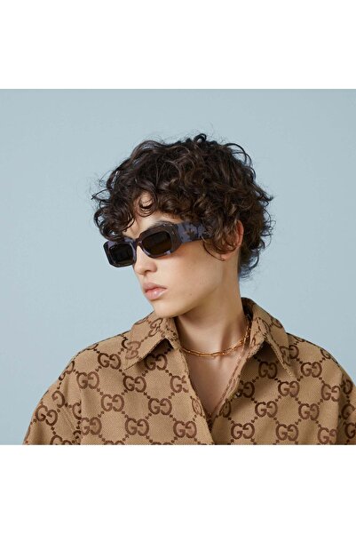 Gucci GG1426S 003 54-19 نظارة شمسية مستطيلة الشكل للنساء باللون البني غير الل...