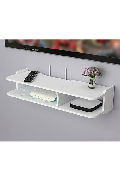 divendi-ro Stand for router and other accessories, with 2 compartments, 20×50 cm, white