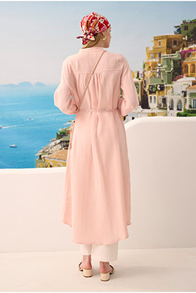 HEQA Uzun Müslin Gömlek Toz Pembe