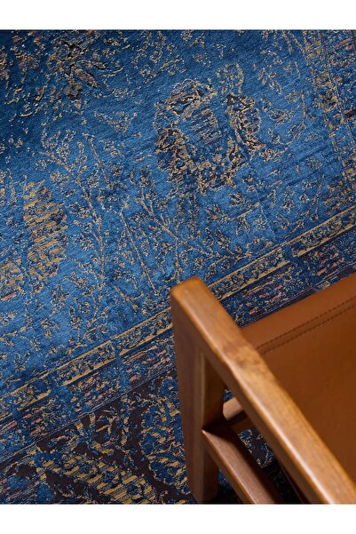 Turkrugs Lüks Mavi Desenli Salon Halısı - Akrilik & Viskon İplikli, Toz Tutma...