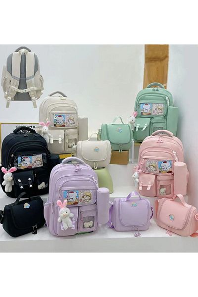 Adalinhome Korean Model Kawaii 4-Piece School Bag Set – Backpack + Lunch + Pen Holder