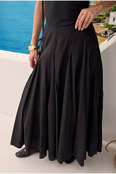 HEQA Bele Oturan Volanlı Etek Siyah