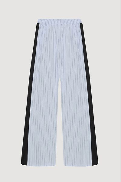 Quzu Fabric Matched Striped Navy Blue Women's Trousers Pnt00256