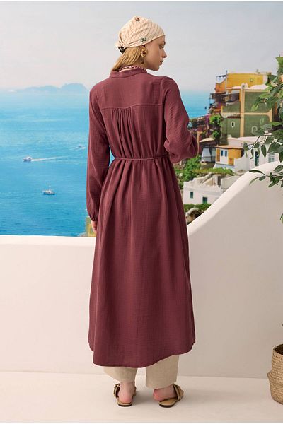 HEQA Μακρύ πουκάμισο μουσελίνας Claret Red