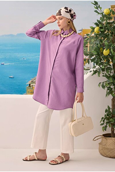 HEQA Robası Verev Çizgili Gömlek Leylak