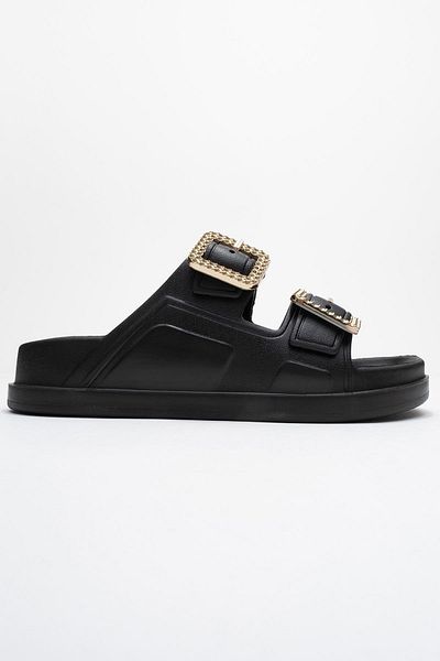 CCWAY AYAKKABI Women's Velcro Sabo Slippers Black