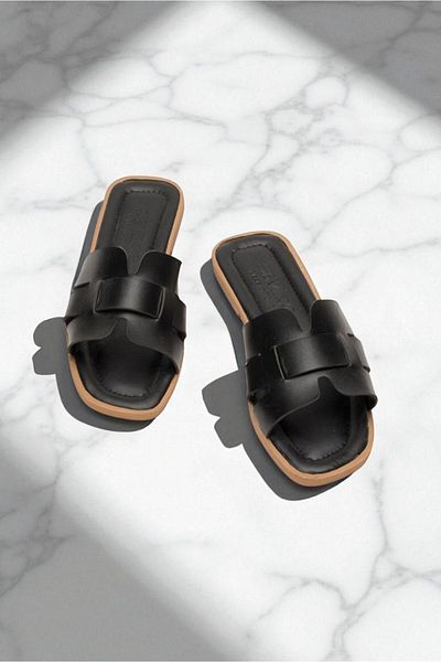 Lideral Black Summer Slippers H Pattern Belted Women's Summer Slippers Dowry Bundle Sea Beach Home Daily Slippers