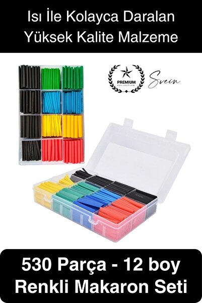 Svein Premium Kutulu 12 Boy 530 Adet Set Renkli Isıyla Daralan Makaron Elektr...